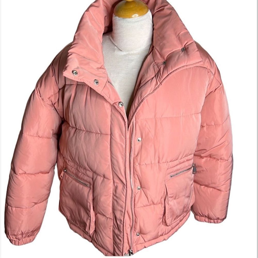 Pink blush puffer bubble zip up jacket Size Large New - Picture 2 of 9